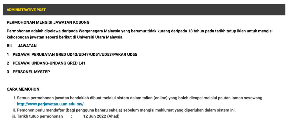 Jawatan Kosong Universiti Utara Malaysia (UUM)